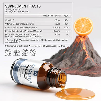 (2 Pack) Zeolite Drops for Adults and Kids – 99%+ Pure Natural Zeolite clinoptilolite, with Vitamin B, Probiotic Blend, Vegan, Non-GMO - Supports Immune Health, Supplement Energy and Attention