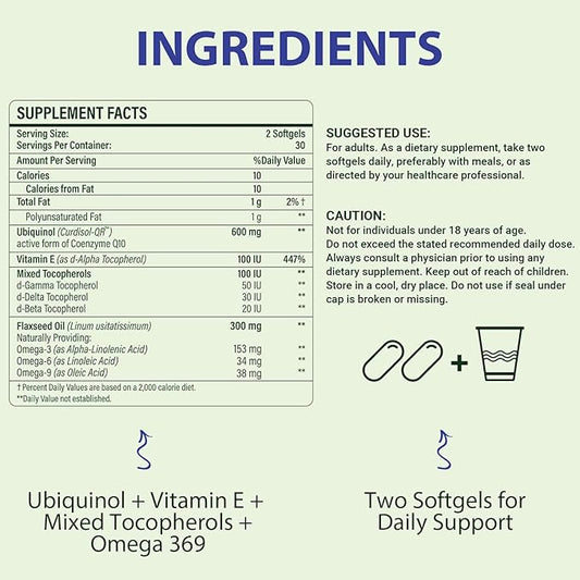 CoQ10 600mg Softgels | High Absorption CoQ10 Ubiquinol Supplement | Reduced Form Enhanced with Vitamin E & Omega 3 6 9 | Antioxidant Powerhouse Good for Health | 120 Softgels