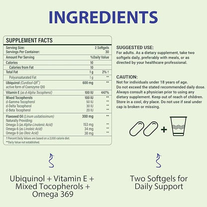 CoQ10 600mg Softgels | High Absorption CoQ10 Ubiquinol Supplement | Reduced Form Enhanced with Vitamin E & Omega 3 6 9 | Antioxidant Powerhouse Good for Health | 360 Softgels