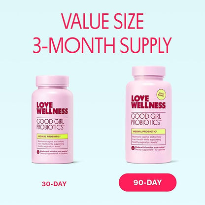 Love Wellness Good Girl Probiotics | Women's Vaginal Health Supplement | Vaginal Probiotics for Women pH Balance & Urinary Tract Health | Support Vaginal Odor & Flora | 90 Day Supply
