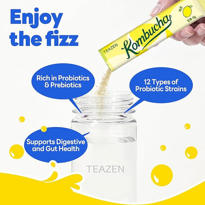 TEAZEN Kombucha Tea Tropical Zest Hydration Variety Pack - 20 Sticks, 5 Flavor (Lemon, Pineapple, Korean Plum, Shine Muscat, Green Mandarin-Lime)