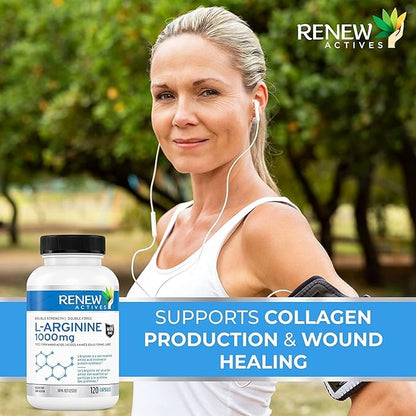 Renew Actives L-Arginine Supplement 1000MG for Serving - Strength & Endurance, Essential for Protein Synthesis & Muscle Function, Physical Performance Booster - Made in Canada - 120 Tablets