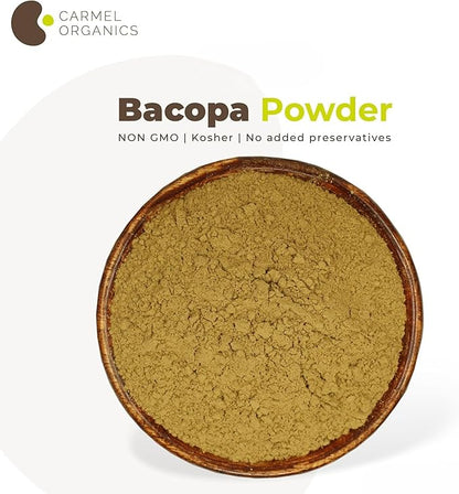CARMEL ORGANICS Bacopa Monnieri/Brahmi Powder | 8 Ounce or 0.5 Lb/ 227 Grams(Pack of 1) | Natural and Pure Bacopa Powder Non-GMO | No Added Preservative