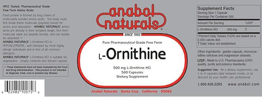 L-Ornithine 2000 Capsules 500 mg Free Form