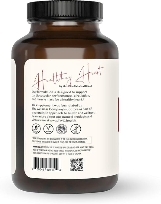 The Wellness Company Healthy Heart - Cardiovascular Strength, Blood Flow, Nitric Oxide Production & Healthy Cholesterol Levels | 120ct (1 Month Supply)