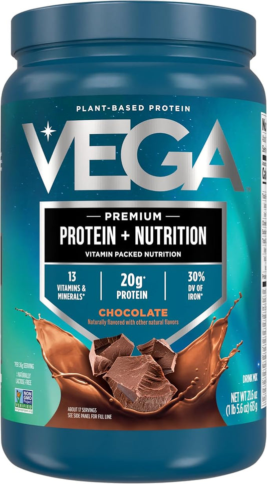 Vega Essentials Shake Chocolate(17 Servings, 21.6 Ounce) - Plant Based Vegan Protein Powder, Non Dairy, Gluten Free, Smooth and Creamy, Non GMO