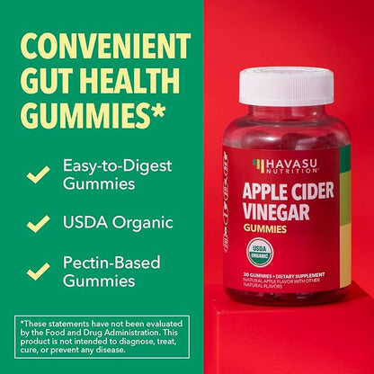 Apple Cider Vinegar Gummies - Organic ACV Vitamins for Digestive Health, Metabolism & Gut Support - 30 Count - Vegan, Non-GMO, Gluten-Free - Delicious Flavor & No Harsh Taste - 15 Day Supply