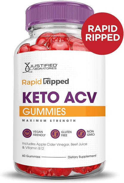 Justified Laboratories Rapid Ripped Keto ACV Gummies Advanced Formula 1000MG Rapidripped Keto Gummies Apple Cider Vinegar Formulated with Pomegranate Beet Juice Powder B12 Vegan Non GMO 300 Gummys