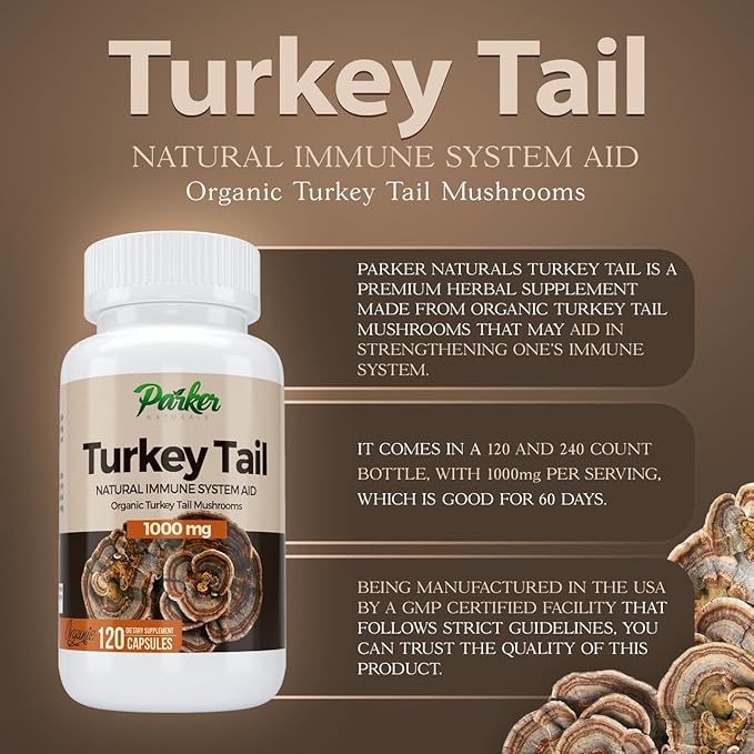 Turkey Tail Mushroom Capsules - Organic Mushroom Supplement for Immune System Health Support - 1000 mg Premium Mushroom Supplements - 120 Capsules