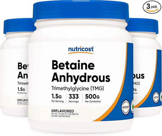 Nutricost Betaine Anhydrous Trimethylglycine (TMG) Powder 500G (3 Bottles)