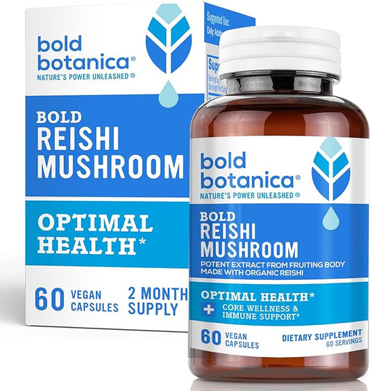 Reishi Mushroom Capsules - 100% Fruiting Body - Concentrated Organic Reishi Extract for Immune Support & Core Wellness - No Mycelia & No Grain - 60 Vegan Capsules