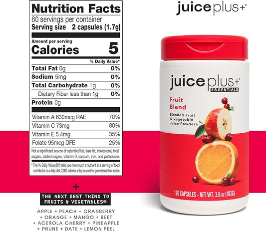 JuicePlus+ Fruit and Vegetable Blend: for Solid Nutritional Foundation - Boost Family's Health with 20 Fruits & Veggies Plus Plant Nutrients - Prepacked 2 Bottles (60 Servings of Fruit, 60 of Veg)