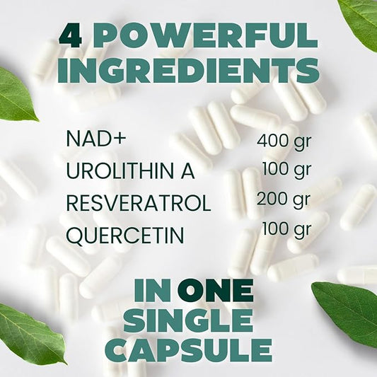 NAD Supplement Pure Organic | NMN Supplement Alternative | Boost Energy & Cellular Health | Urolithin A, Resveratrol, Quercetin for Antioxidant Power | for Women and Men