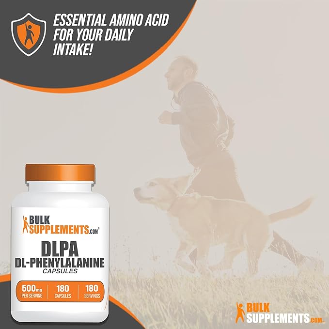 BulkSupplements.com DL-Phenylalanine Capsules - DLPA Capsules, DL-Phenylalanine 500mg - DLPA Supplements, Amino Acid Supplement - Gluten Free, 1 Capsule per Serving, 180 Capsules