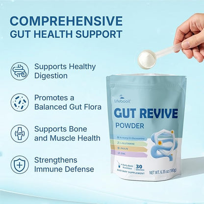 Leaky Gut Powder with L-Glutamine, Prebiotic, Licorice, Slippery Elm Bark for Gut Health & Digestive Health, Super Gut Powder Unflavoured - (30 Servings, 6.30 Oz)