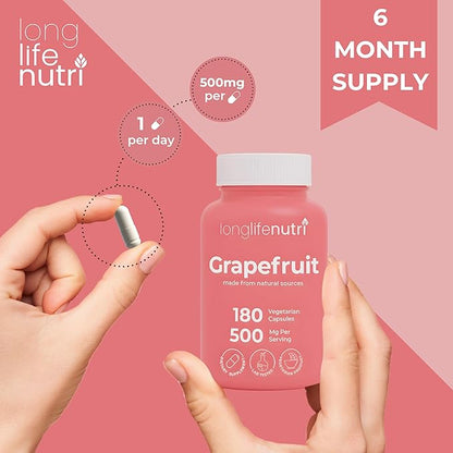 Grapefruit Seed Extract 500mg - Derived from Citrus Paradisis, 180 Vegetarian Capsules, Organic Naringin Supplement for Daily Energy & Balance, 6-Month Supply, GMP Certified, Made in USA