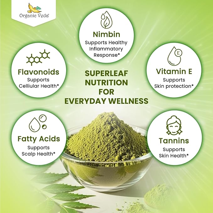 Organic Veda Neem Leaf Powder - Gentle Dried Organic Neem Leaves Powder - Herbal Supplement for Skin, Gut Cleanse & Immune Support - Non-GMO, Gluten-Free, Vegan – 4 oz