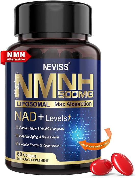 NAD+ Supplement, Next-Gen NMNH Liposomal 500mg, NR NMN Supplement Alternative, High Absorption NAD+ with Curcumin, Niacinamide for Cellular Energy, DNA Repair, Healthy Aging, 60 Softgels