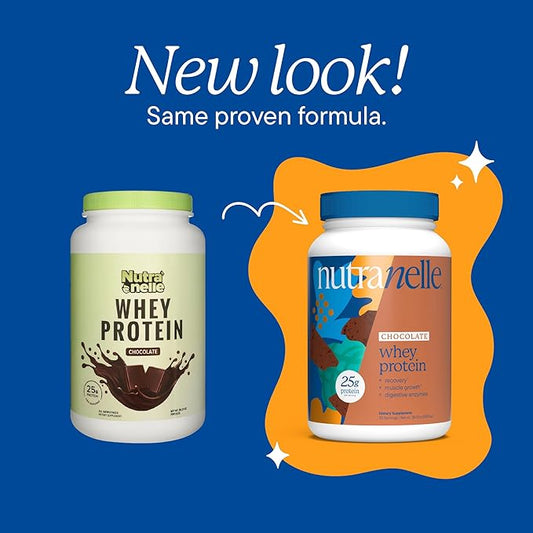 Nutranelle - Chocolate Whey Protein Powder – 25 g of Whey Isolate & Concentrate per Serving with Digestive Enzymes for Muscle Growth & Recovery – Zero Added Sugar Protein Shake Powder