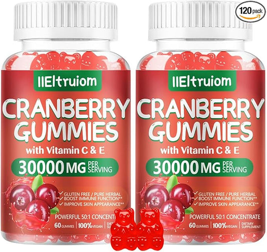 Cranberry Gummies Urinary Tract Health for Women & Men, 50X Concentrate Extrac, Vitamin C & E, Cranberry Gummies for Women with Hibiscus to Support Immune, 120 Counts