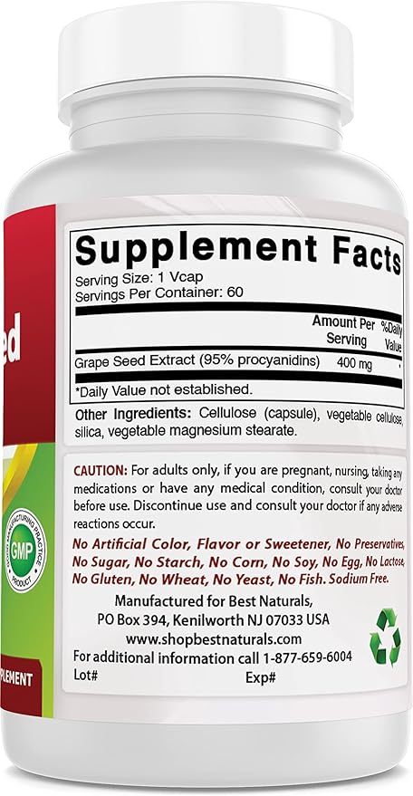 Best Naturals Grape Seed Extract 400 mg 60 Vcaps (60 Count (Pack of 2))