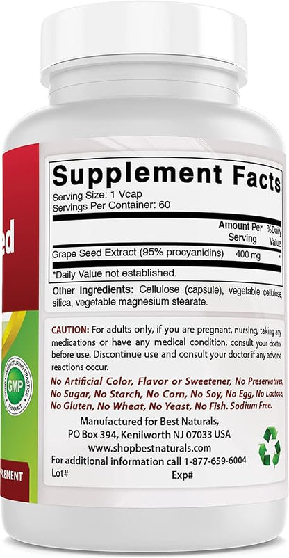 Best Naturals Grape Seed Extract 400 mg 60 Vcaps (60 Count (Pack of 2))
