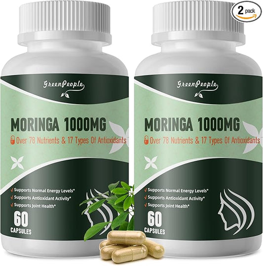 Moringa Capsules,Rich Moringa Powder with Turmeric & Ginger,A Natural Green Antioxidant Superfood - Supports Energy,Skin Health,Gut Health,60pcs 2packs