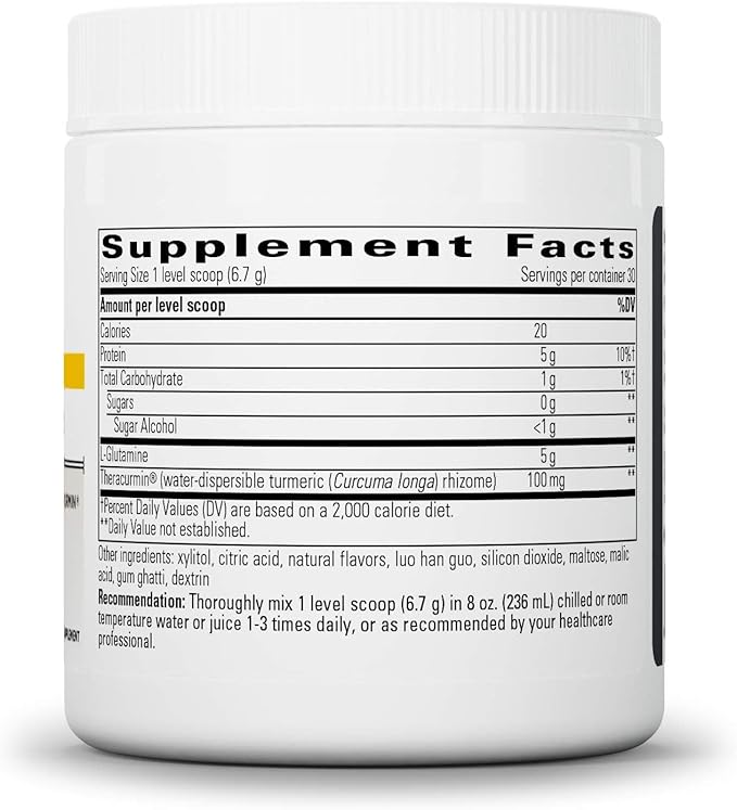 Integrative Therapeutics Glutamine Forté - L-Glutamine Powder for Gut Health Support* - Healthy Gut Support Supplement for Men & Women* - Water-Dispersible Form of Turmeric - 7.09 oz
