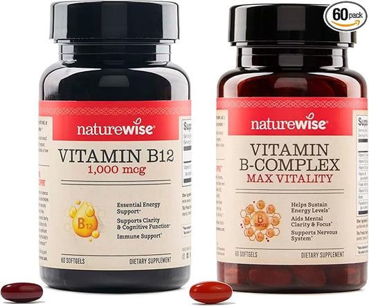 NatureWise Vitamin B12 1,000 mcg and Vitamin B Complex for Cellular Energy, Mental Clarity, Maximum Vitality - 60 Softgels Each