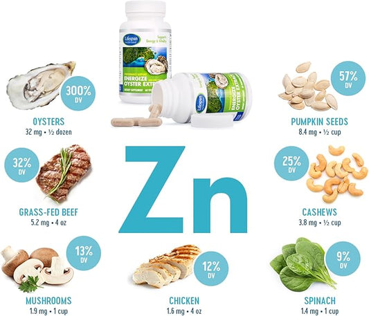 Energize Oyster Extract Supplement for Men & Women - Zinc, Taurine, Amino Acids - Supports Energy and Wellsness, Manufactured in USA, 500 mg, 60 Vegetable Capsules.