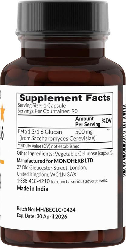 Beta 1,3/1,6 Glucan 500 mg per Capsule - 90 Veg Capsules - 90 Servings