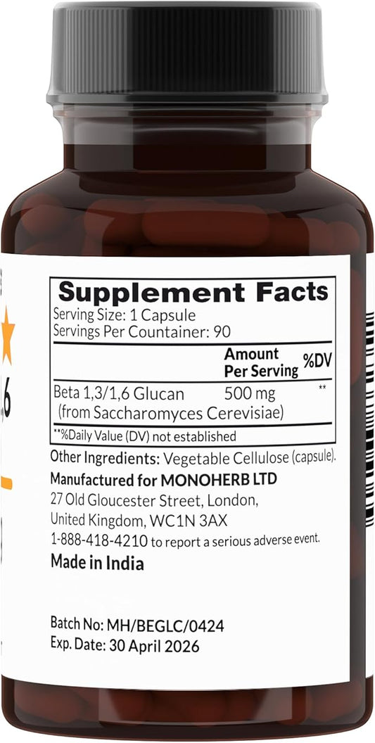 Beta 1,3/1,6 Glucan 500 mg per Capsule - 90 Veg Capsules - 90 Servings