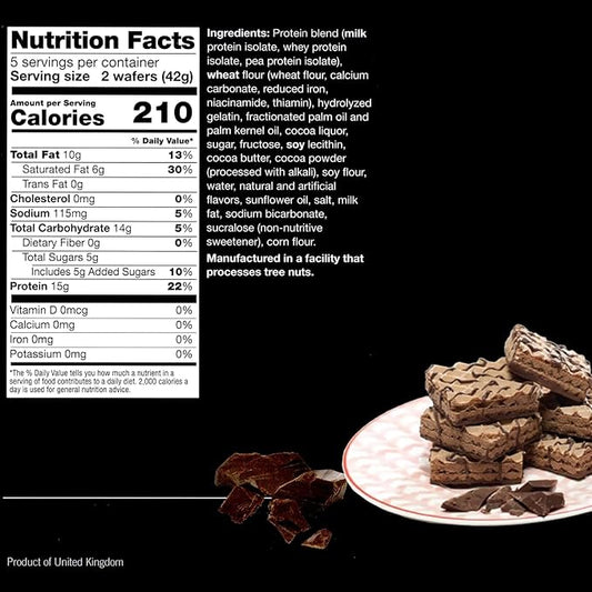 ProtiWise High Protein Wafers | Chocolate | 15g Protein Per Serving, Low Carb, Low Sugar, High Fiber Snack | Gluten-Free, Keto-Friendly for Hunger Control | 5/Box