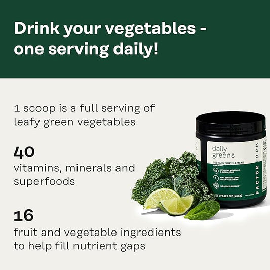 Daily Greens Superfood Powder | 5 Functional Blends for Gut Health, Energy & Immunity | Prebiotics, Probiotics, Adaptogens, B Vitamins (30 Servings, Jar)