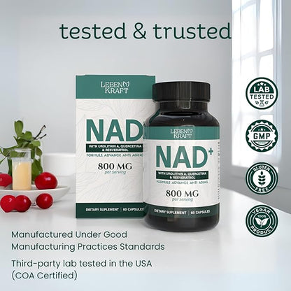 NAD Supplement Pure Organic | NMN Supplement Alternative | Boost Energy & Cellular Health | Urolithin A, Resveratrol, Quercetin for Antioxidant Power | for Women and Men