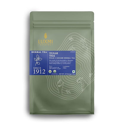 Luxmi Estates, Organic Tulsi Tea, 50 Tea Bags, Caffeine Free, Non-GM and Organic, for Immunity, Inflammation, and Stress Relief