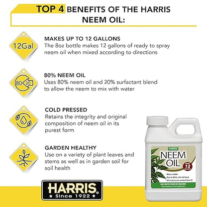 HARRIS Neem Oil Cold Pressed Water Soluble Concentrate, Makes 12 Gallons