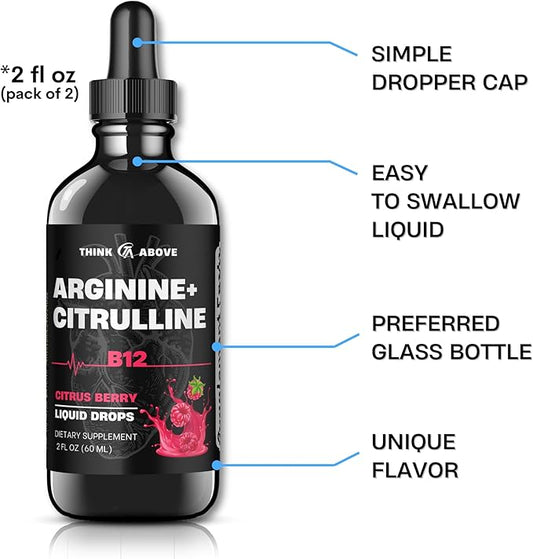 L-Arginine + L-Citrulline + B12 Liquid Drops, Citrus Berry Flavor, 2 fl oz, Pack of 2