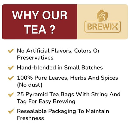 BREWIX, Sour Apple Hibiscus Tea Bags (25 Pyramid Tea Bags) Caffeine-Free Herbal Tea | Apple, Hibiscus, Rosehip | Refreshing Wellness Brew for Any Mood | Hot or Iced Refreshment