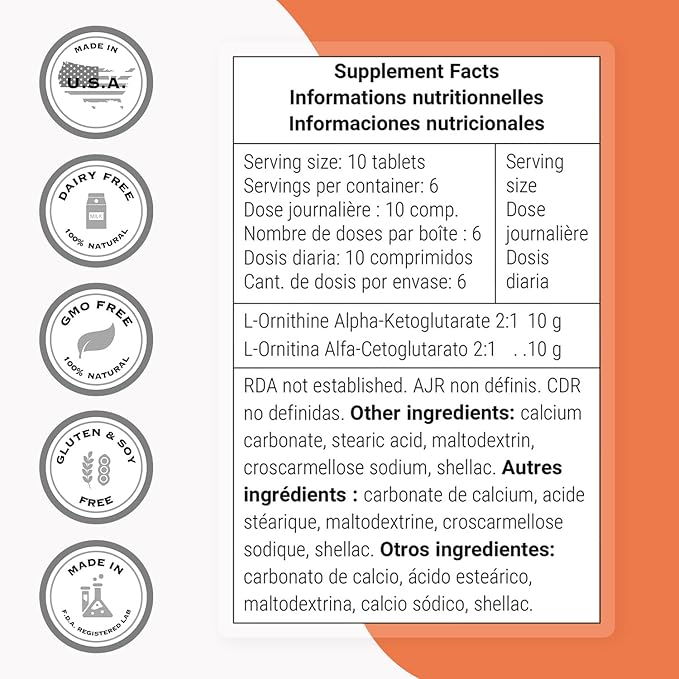 Supersmart - Ornithine Alpha Ketoglutarate OKG 10g per Day (Highly Bioavailable) - Easy-to-Take & Potent L-Ornithine Supplement - Amino Acid | Non-GMO & Gluten Free - 60 Tablets