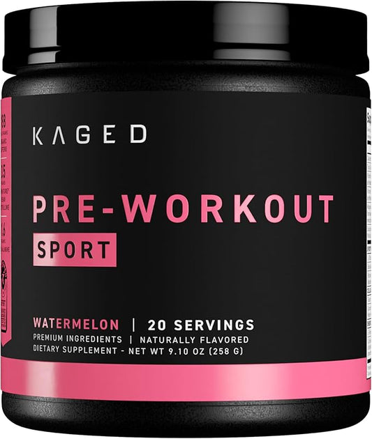 Kaged Sport Pre Workout Powder for Men & Women, Watermelon, Sport Certified, 188mg Caffeine, Nitric Oxide Supplement, Beta Alanine for Energy, Weightlifting, Cardio Endurance & Strength, 20 Servings