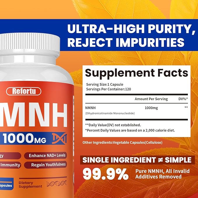 NMNH Supplement(Dihydronicotinamide Mononucleotide),Nicotinamide Mononucleotide for NAD+ Booster,1000mg per Serving,Supports Energy & Overall Health,120 Capsules