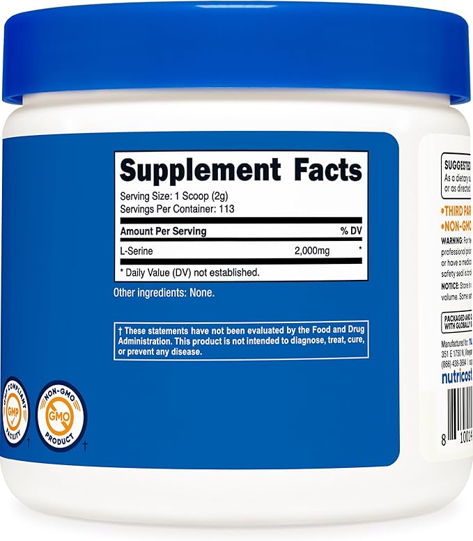 Nutricost L-Serine Powder, 113 Servings (.5LB) - 2,000 MG Per Serving - Non-GMO, Gluten Free