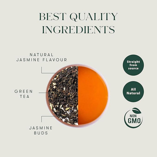 Luxmi Estates Midnight Bloom Organic Jasmine Tea (50 Tea Bags) Mildly Caffeinated Tea Bags For Relaxing, Calming, and Stress Relief, With Certified Organic Darjeeling Makaibari Green Tea