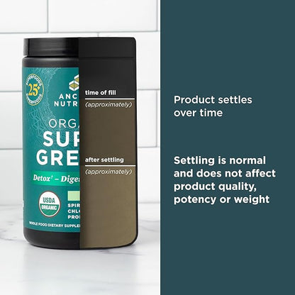 Ancient Nutrition SuperGreens Powder with Probiotics, Organic Peppermint Flavor Greens, Made from Real Fruits, Vegetables and Herbs, for Digestive and Energy Support, 25 Servings, 7.23oz