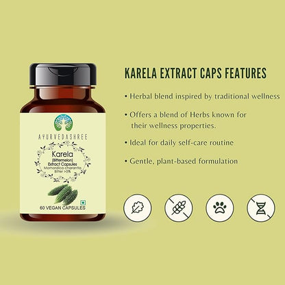 Karela Extract 500mg - 60 Vegetarian Capsules|Momordica Charantia| All Natural | 100% Vegan | Gluten-Free | GMP Certified