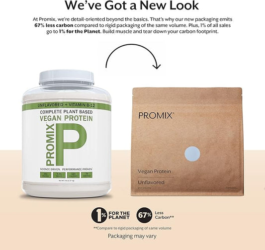 ProMix Nutrition Plant-Based Vegan Protein Powder, Unflavored - Pea Protein & Vitamin B-12 - ­Post Workout Fitness & Nutrition Shakes, Smoothies, Baking & Cooking Recipes - 5 Pound (Pack of 2)