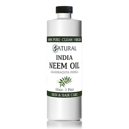 Zatural Organically Grown Neem Seed Oil 100% Pure Cold Pressed for Hair, Skin, Nails, Garden & Pets (16oz)