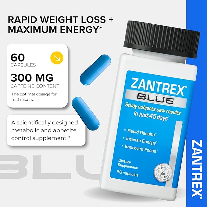 Zantrex Blue Energy & Thermogenesis Boost Energy | Weight Management Supplement for Appetite Control, Increased Calorie Burn and Supports GLP-1 Levels | 60 Capsules