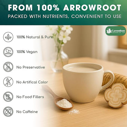 Lavendium, Premium Arrowroot Starch Powder – 17.6oz Resealable Bag, Gluten-Free, Non-GMO, Premium Plant-Based Thickener for Cooking, Baking & Frying. No Sugar. No Caffeine. Vegan